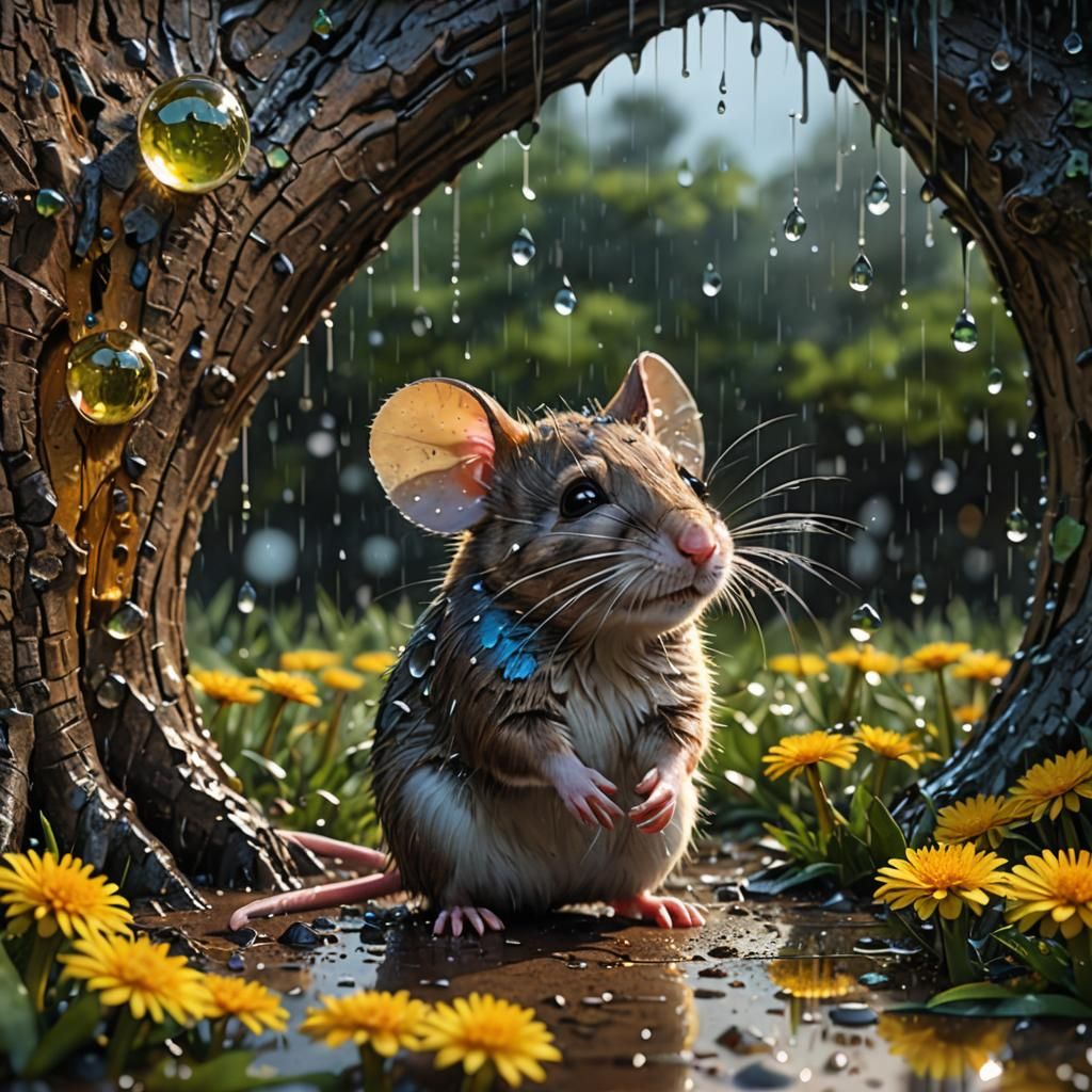 Rainy Day Mouse Eye View in Splash Art Style