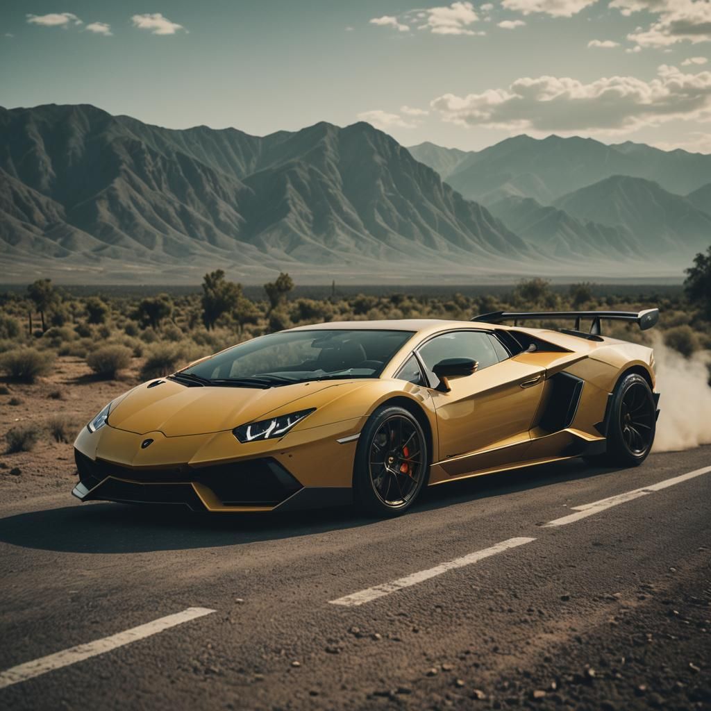 Dramatic Film Still of a Lamborghini