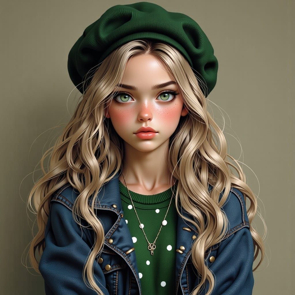 Beautiful Girl Portrait with Retro Fashion in Fantasy Style