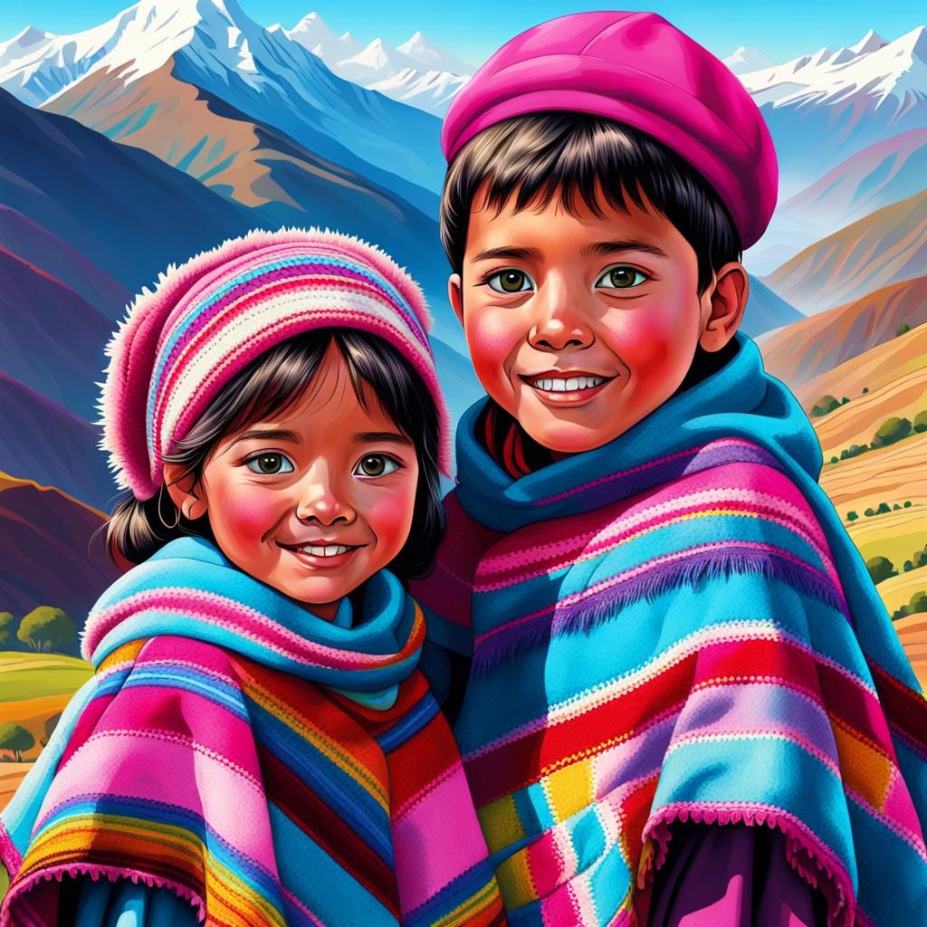 Andean Children in Candy Art Style