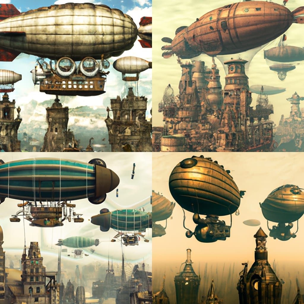 Steampunk Cityscape with Castle Blimps