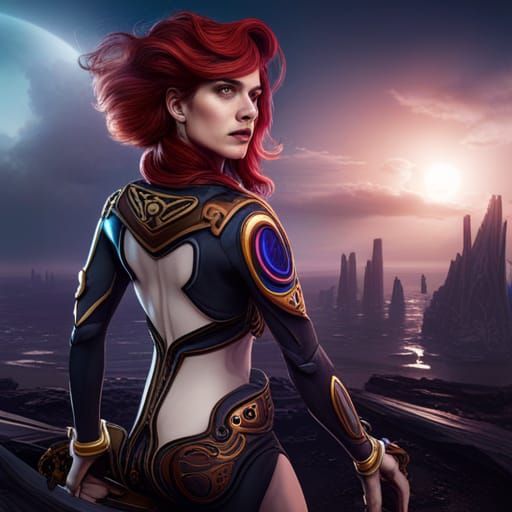 Futuristic Warrior Woman: Detailed Matte Painting