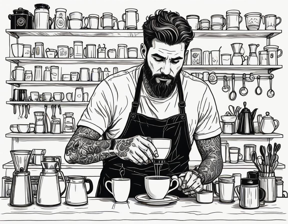 Minimalist Barista in Black Line Art