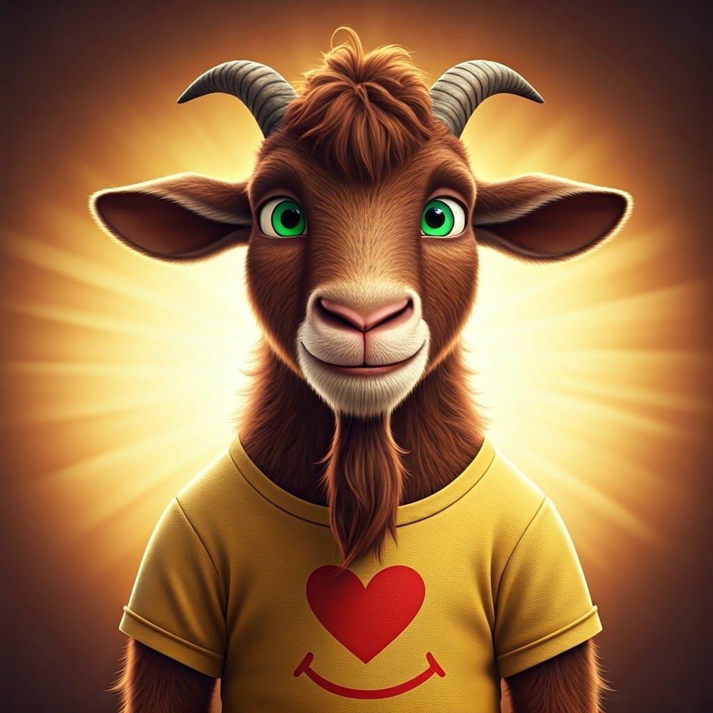 Friendly Goat with Heart Shirt in 3D Style