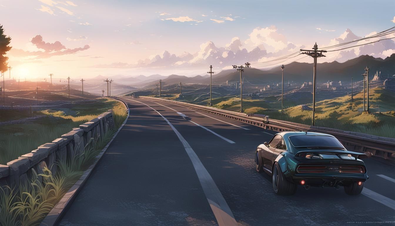 Futuristic Freeway in Anime Style Concept Art