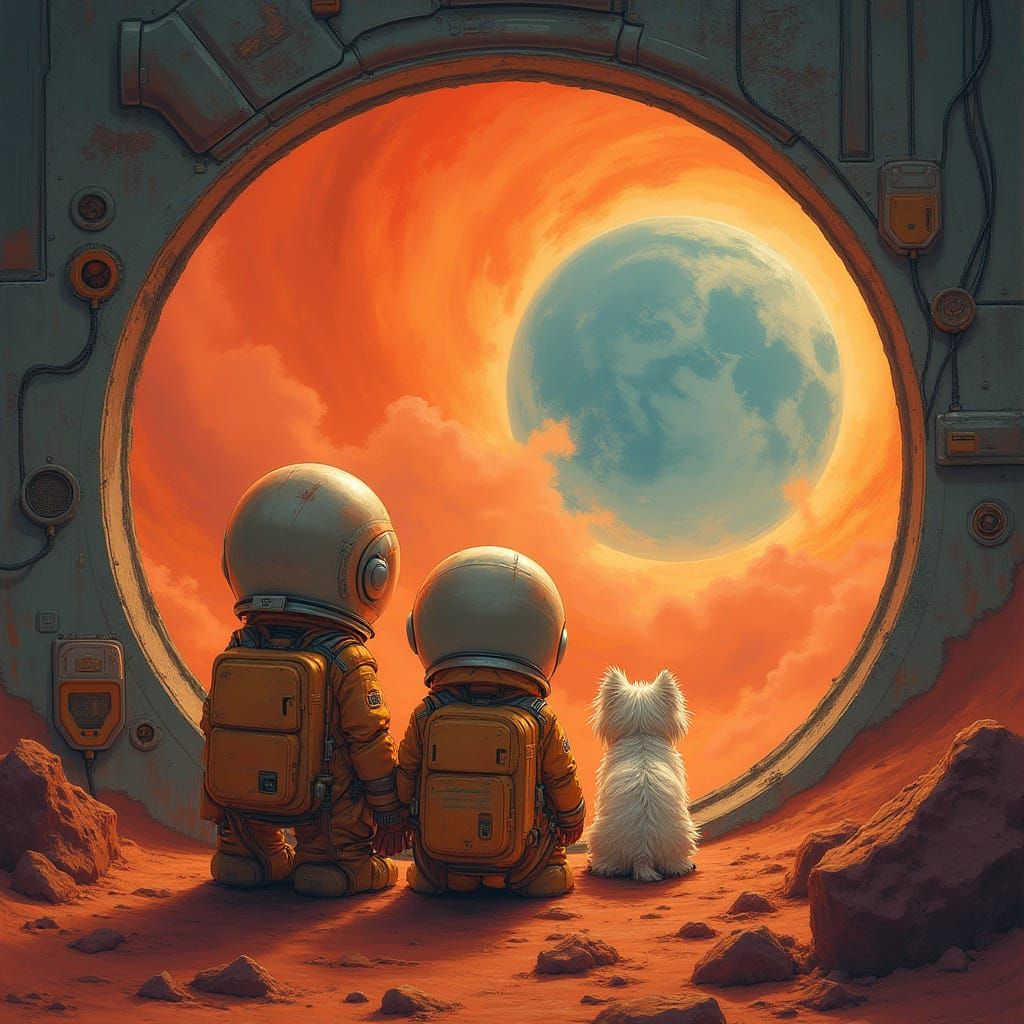 Boys and Dog Watch Martian Dust Storm from Home Pod