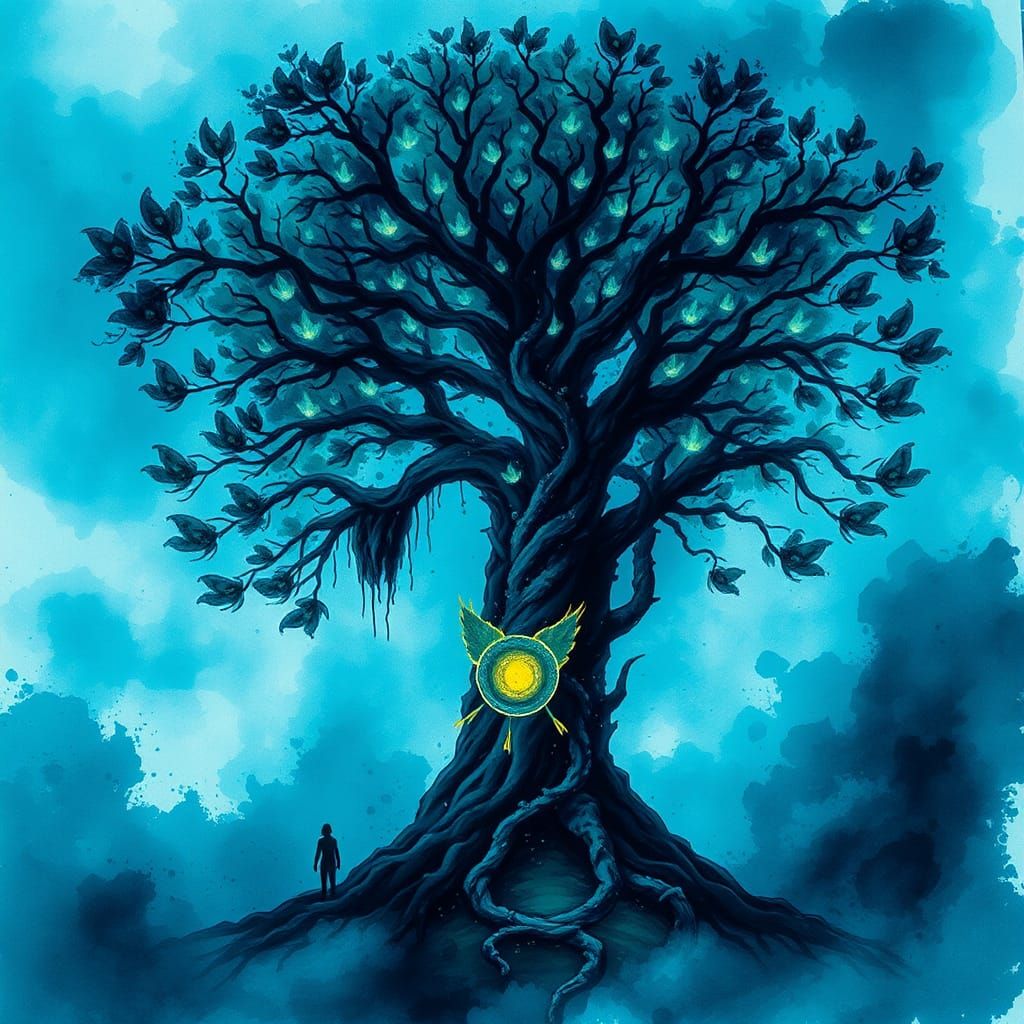 Tree of Souls: Pandora Spirits in Ink Splatter Art