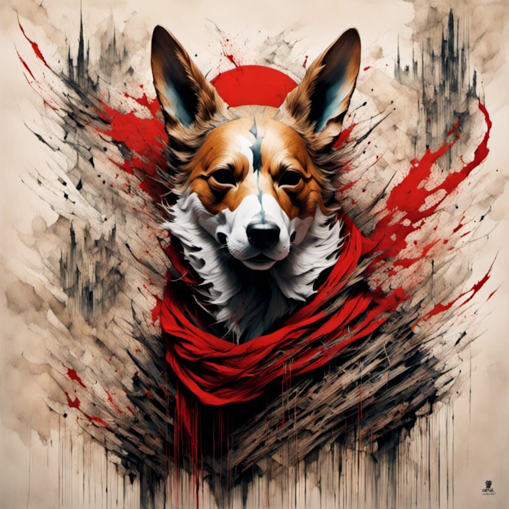 Corgi in Mask with Scarf in Anime Style