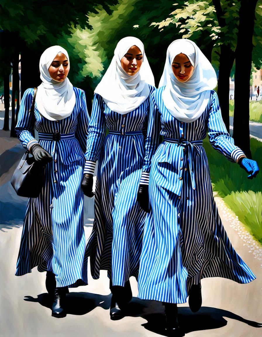 German Girls in Hijab Walking in Frankfurt