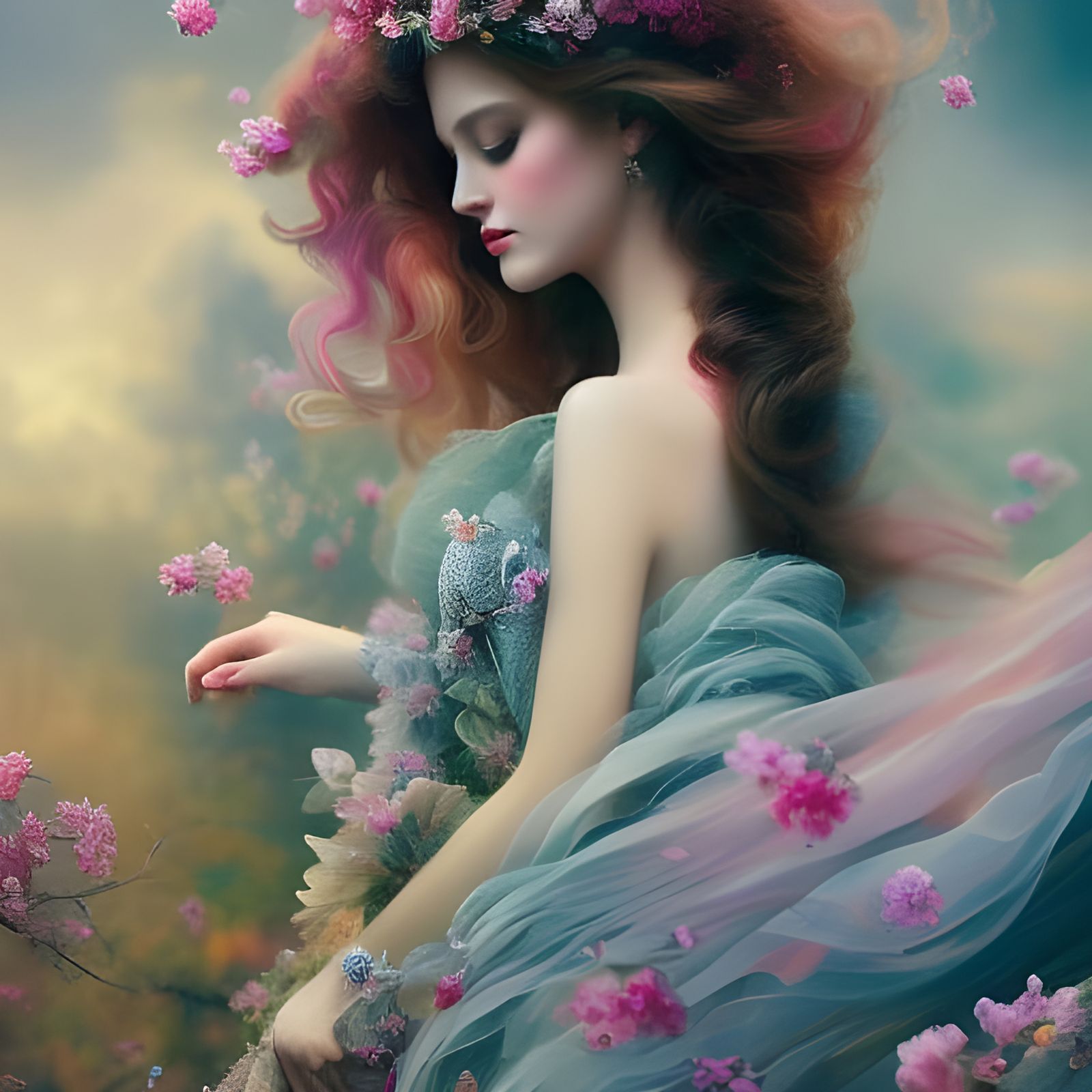 Victorian Girl with Halo in Poppy Field