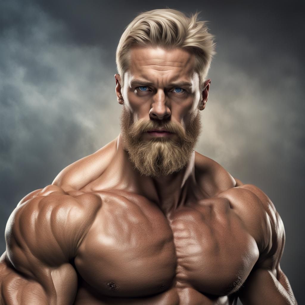 Massive Bodybuilder Flexing: High-Definition Fantasy Concept...