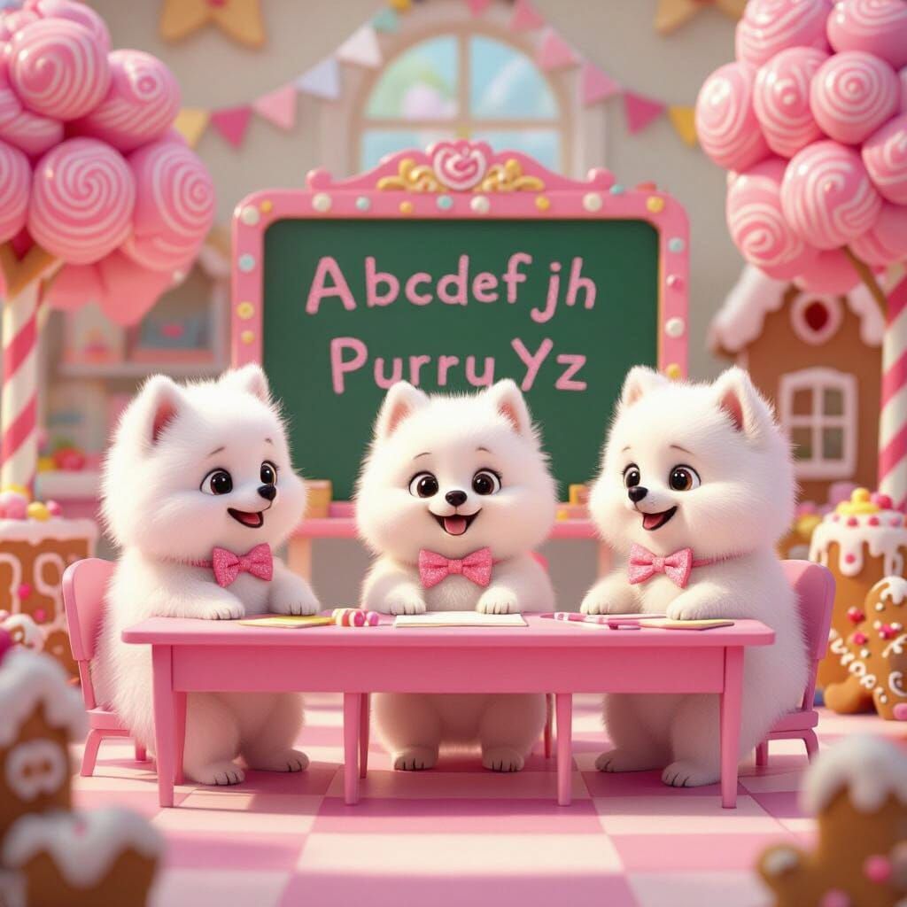 Pomeranians Learn Alphabet in Candy Land Classroom