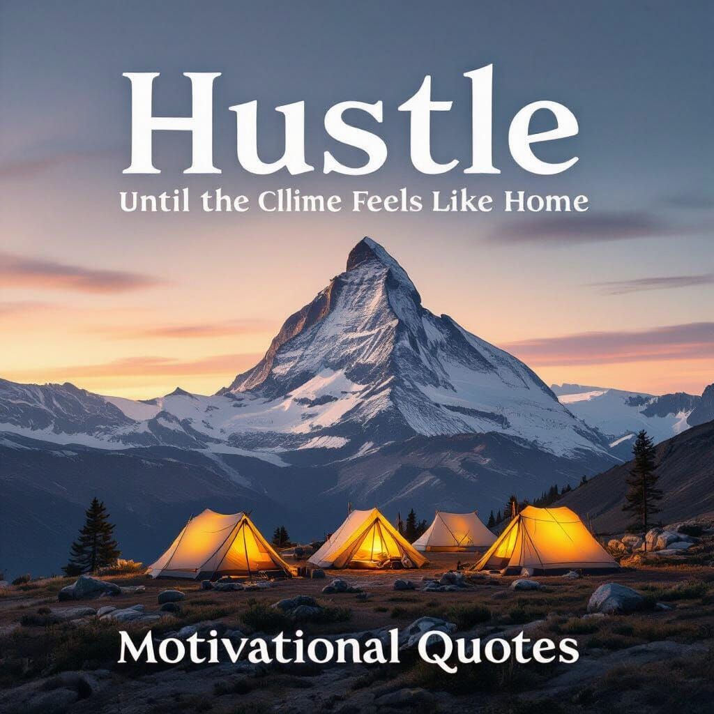 Mountain Peak Tents with Motivational Text Overlay
