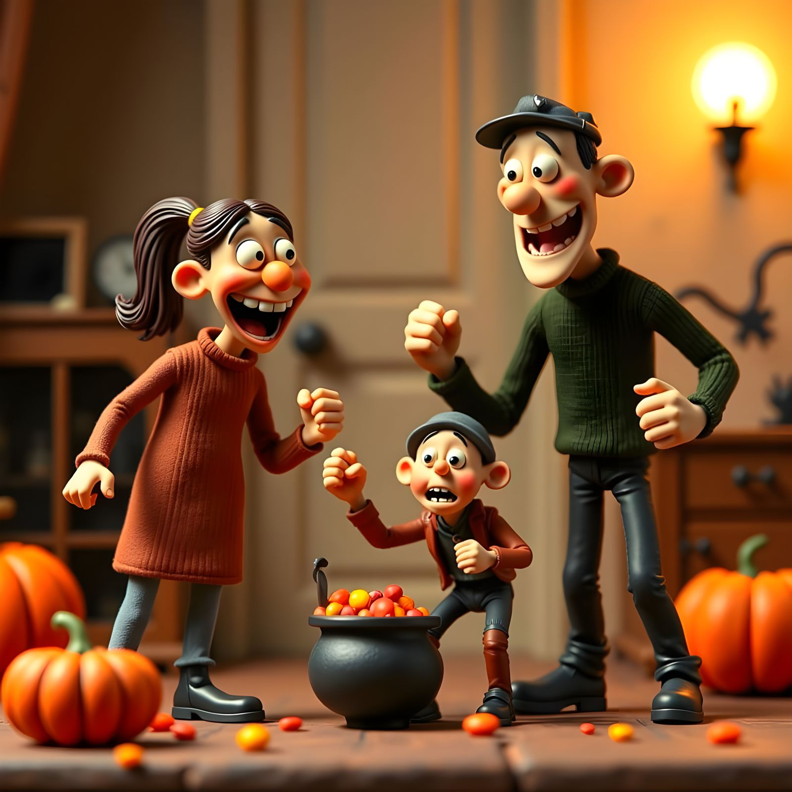 Claymation Parents Steal Halloween Candy From Child