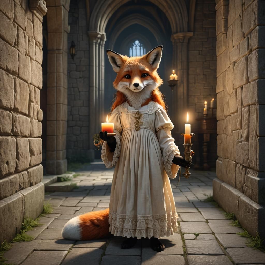 Ethereal Fox in Underhill Abbey: A Surreal Masterpiece