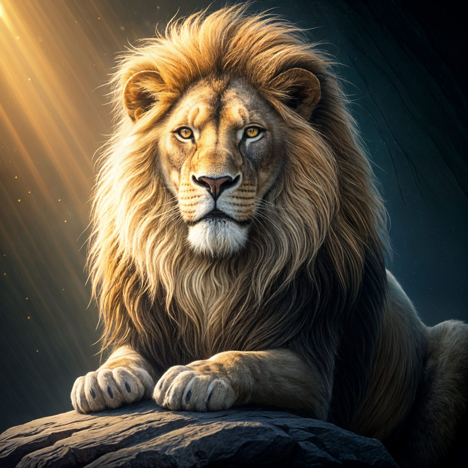 Majestic Lion with Rainbow Mane, Oil Painting