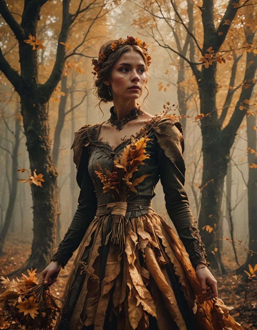 Woman in Autumn Forest: Cinematic Film Still
