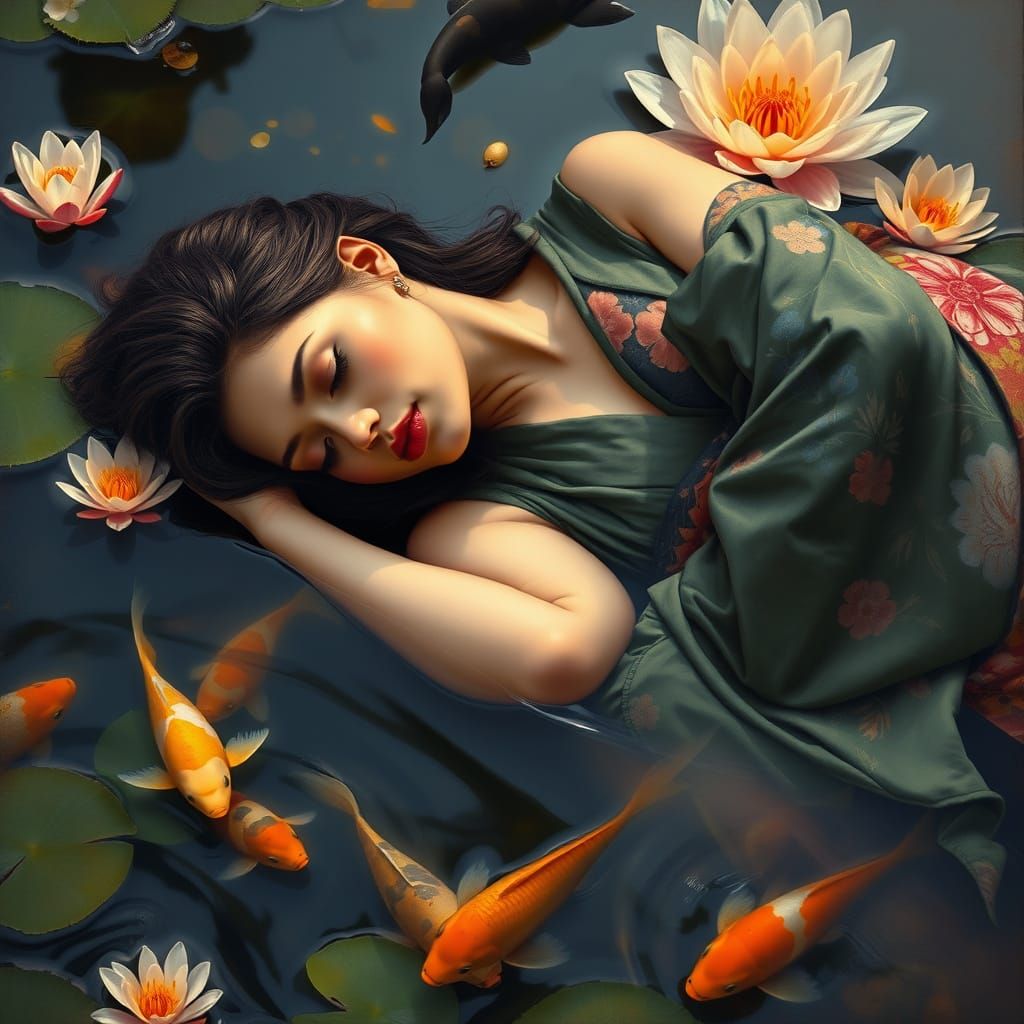 Serenely Sleeping Geisha in Traditional Kimono
