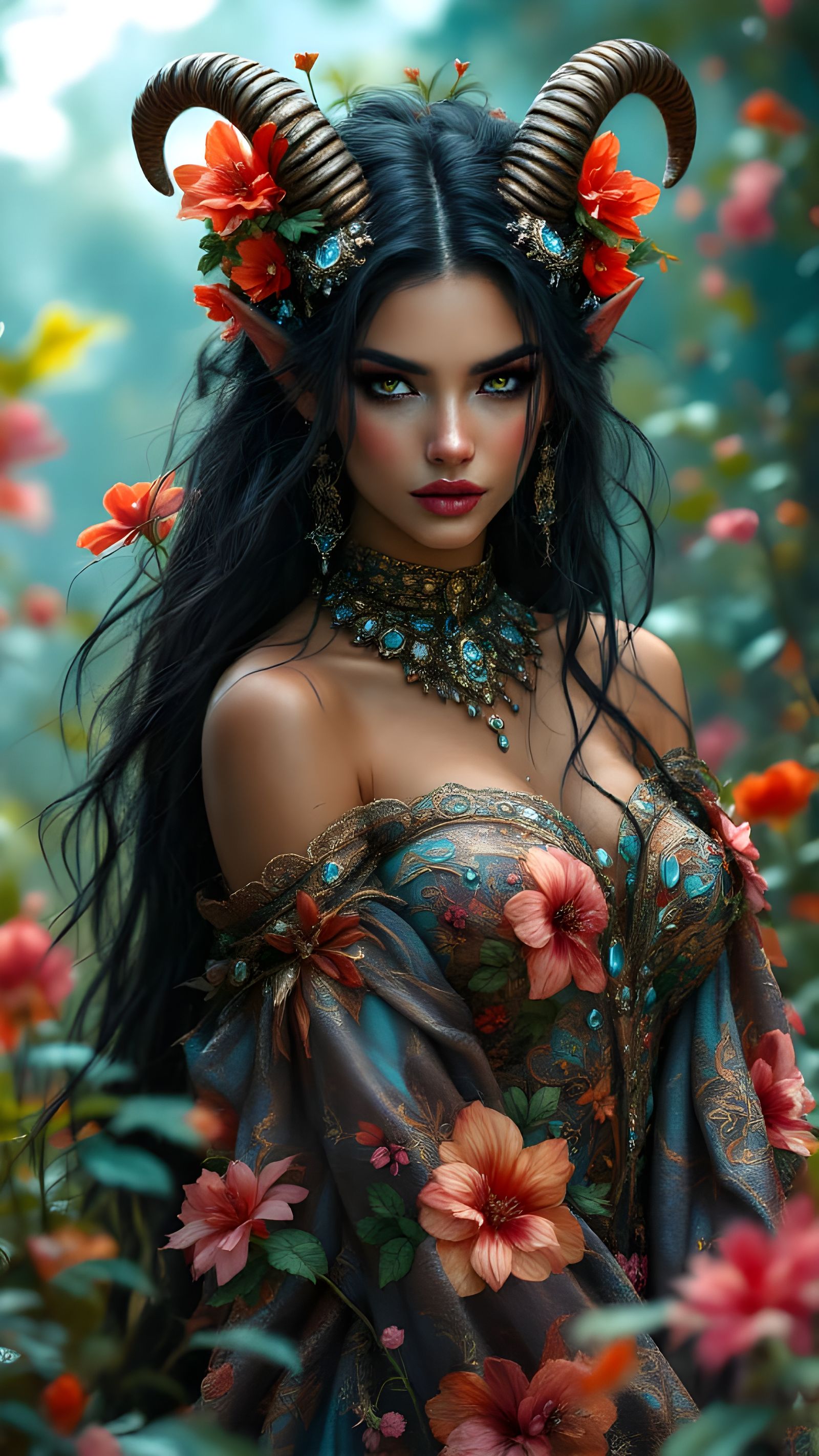 Beautiful Satyr Woman Portrait in Detailed Matte Painting