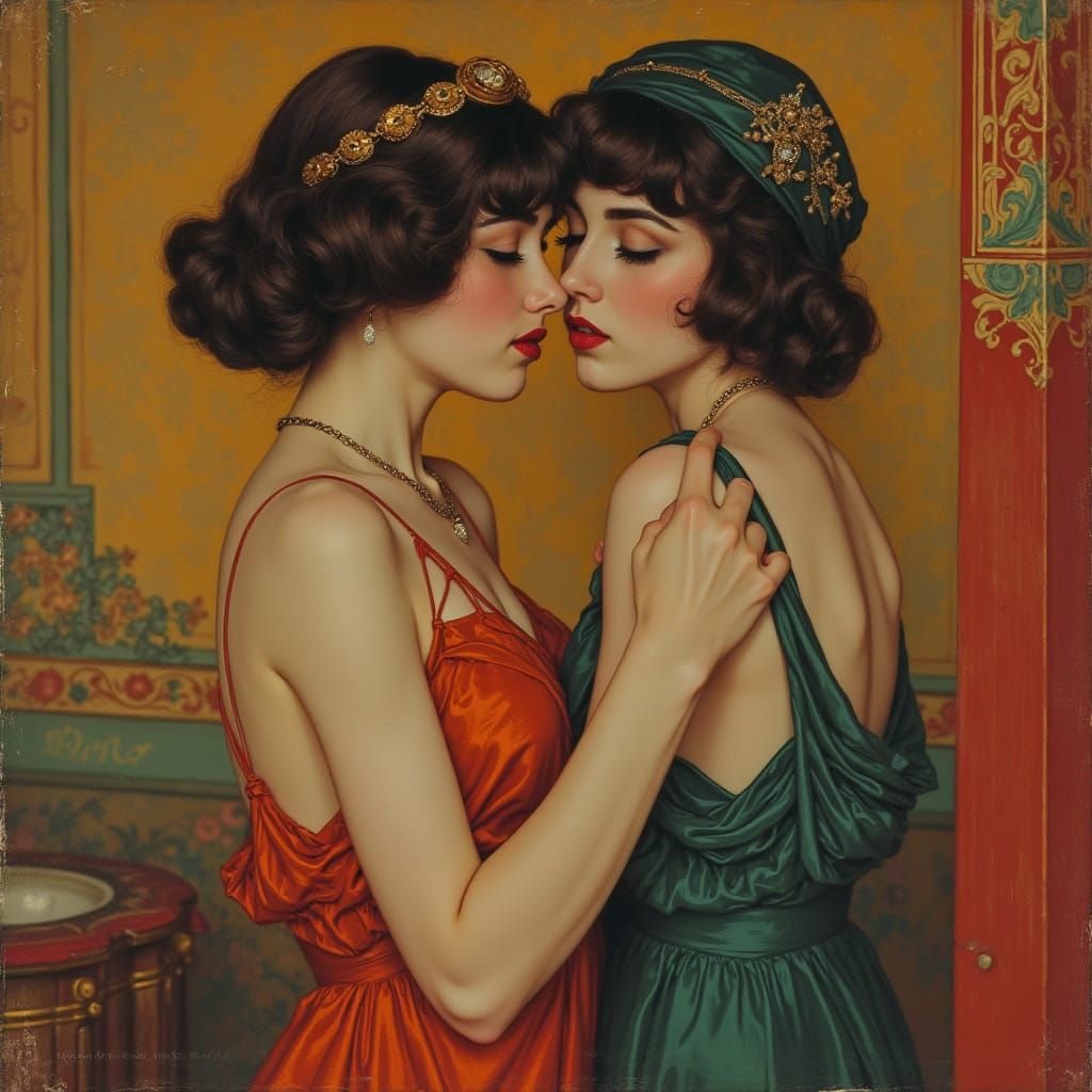 Art Nouveau Woman Prepares for Evening Out