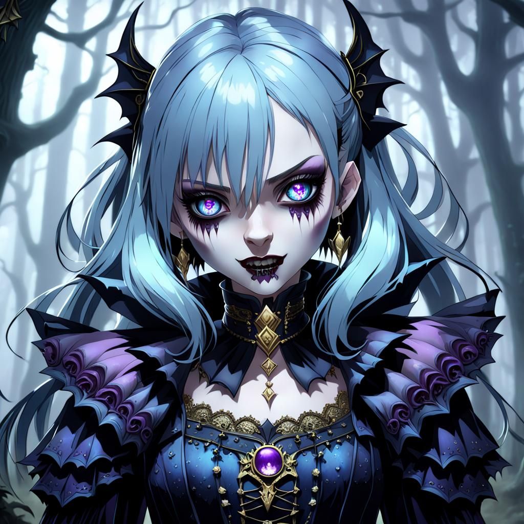 Gothic Vampire Girl in Mystical Forest Landscape