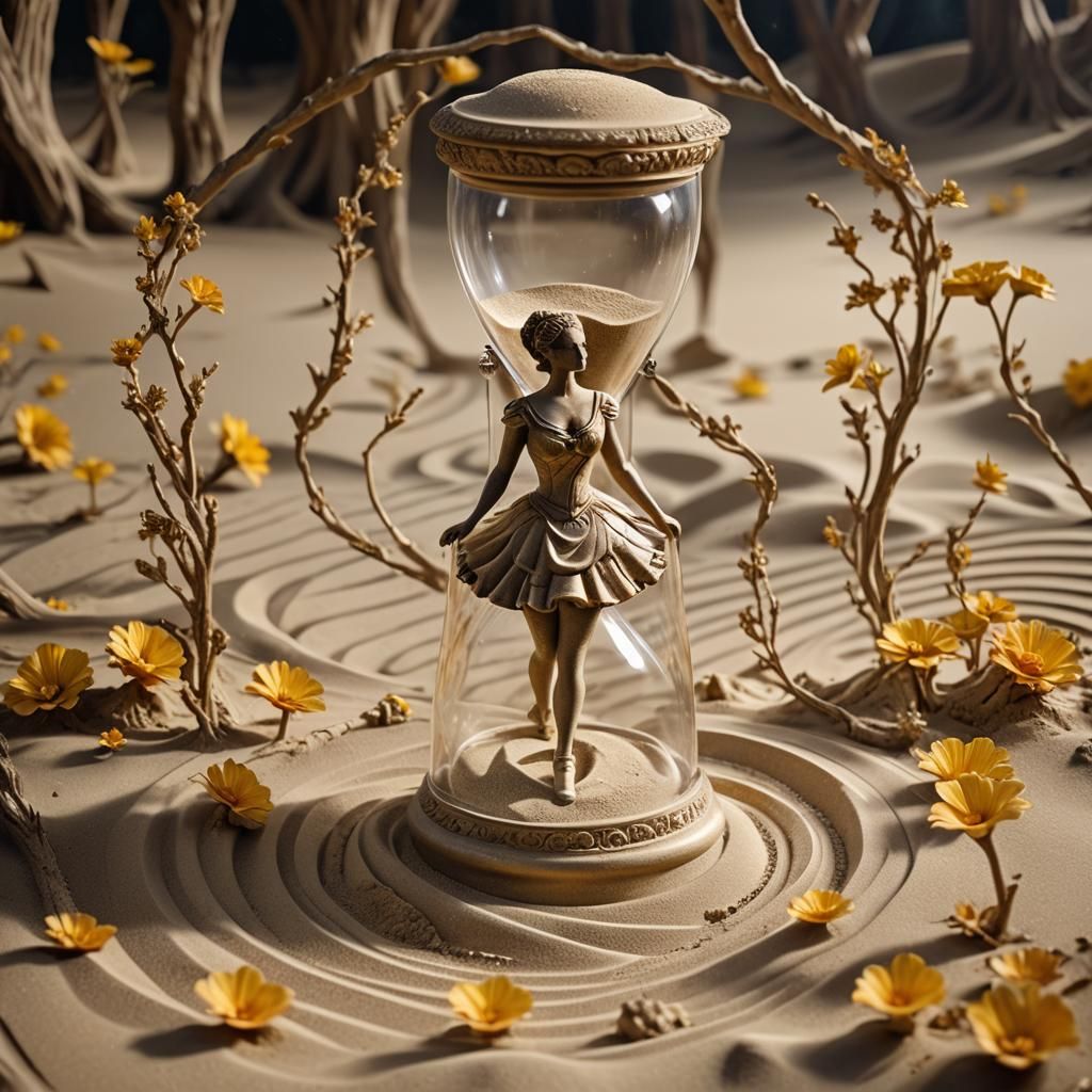 Hourglass Ballerina in a Magical Sand Forest