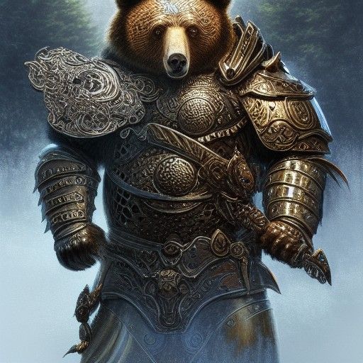 Armored Bear Fantasy Art in Digital Painting Style