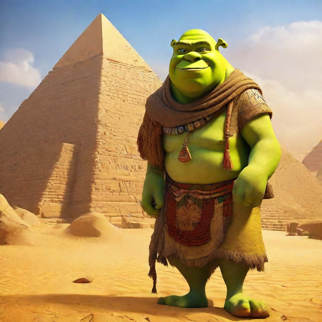 Shrek Visits Egypt: Hyperrealistic Concept Art