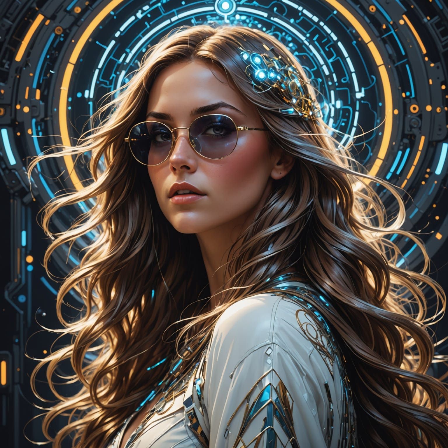 Glowing Woman With Circuit Hair, Concept Art