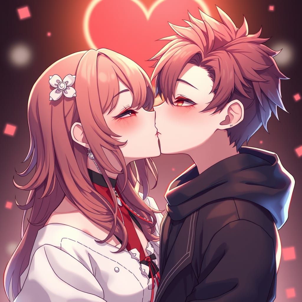 Cute Anime Lovers in Intimate Moment