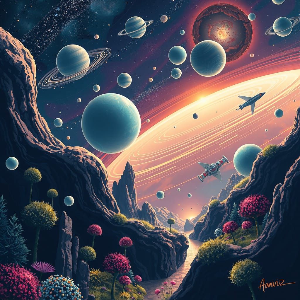 Surreal Cosmic Odyssey in Vibrant Digital Painting