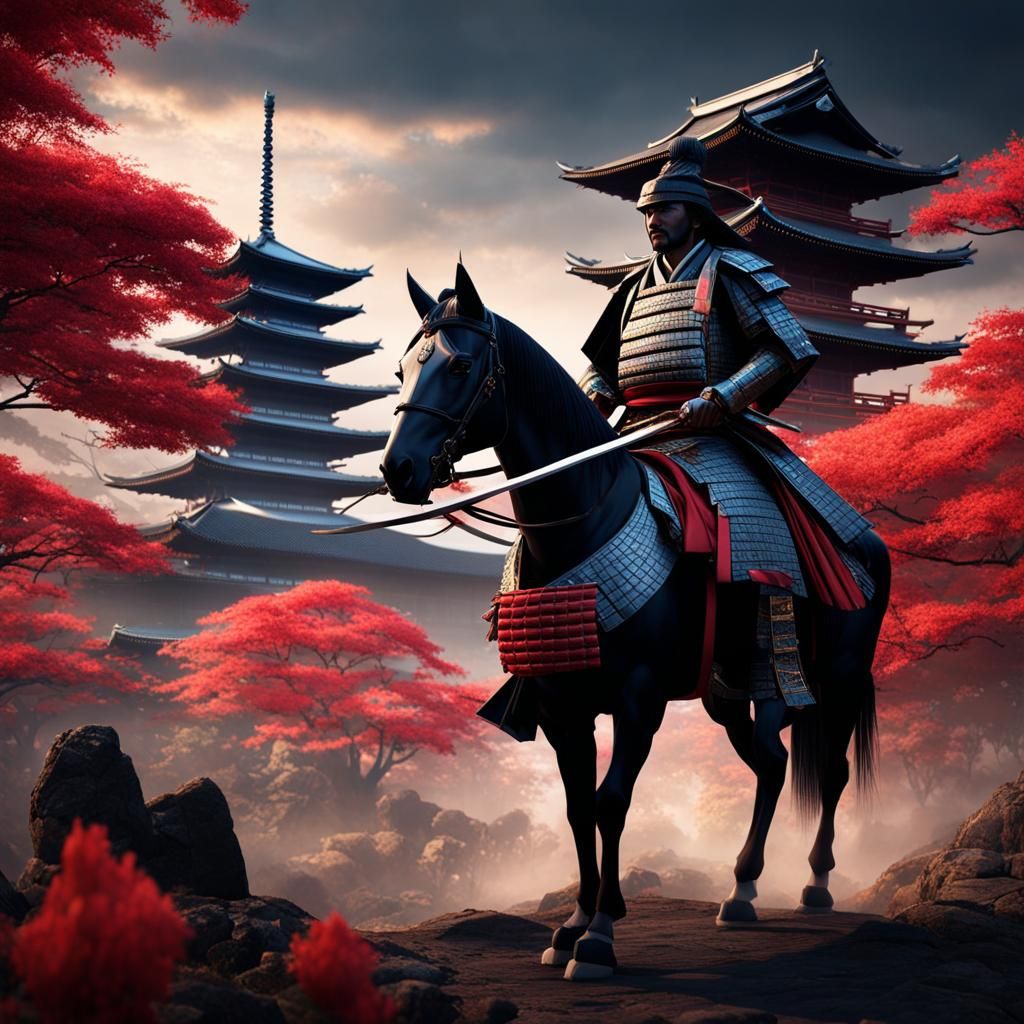 Japanese Samurai in Kyoto: Origami Style Matte Painting