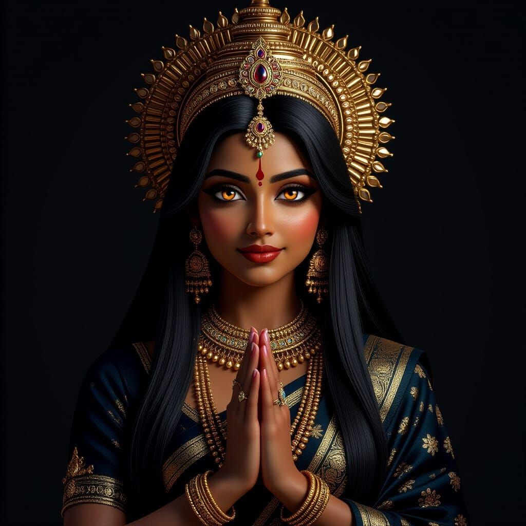 Hindu Goddess of Shadow Poses in Prayer