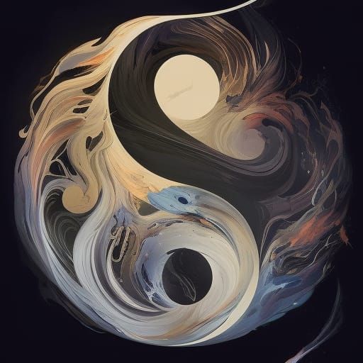 Yin Yang Symbol in Black and White Speedpaint Style