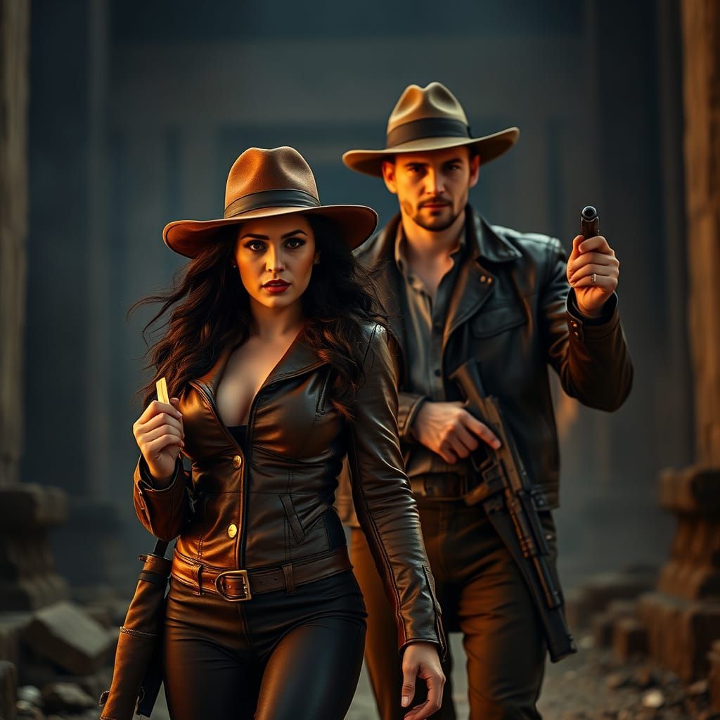 Adventurers in Ancient Temple, Cinematic Film Still