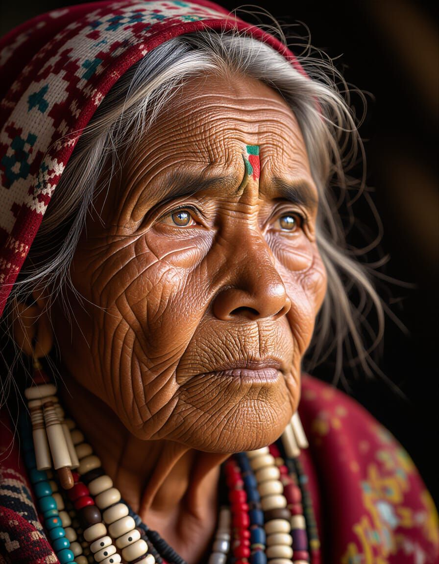 Elderly Tribal Woman Portrait: Sorrow and Resilience