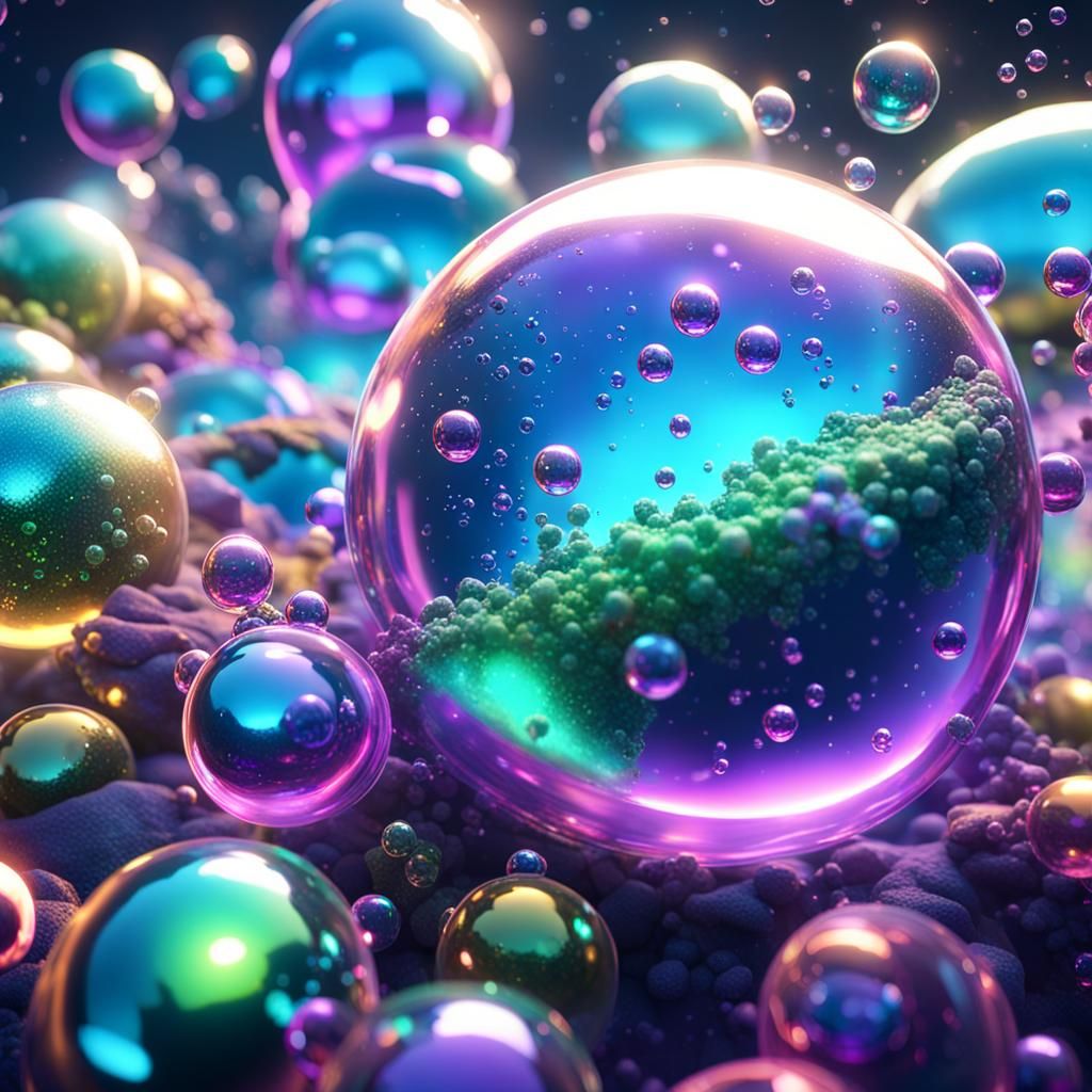 Iridescent Glowing Bubbles in 3D Game Style