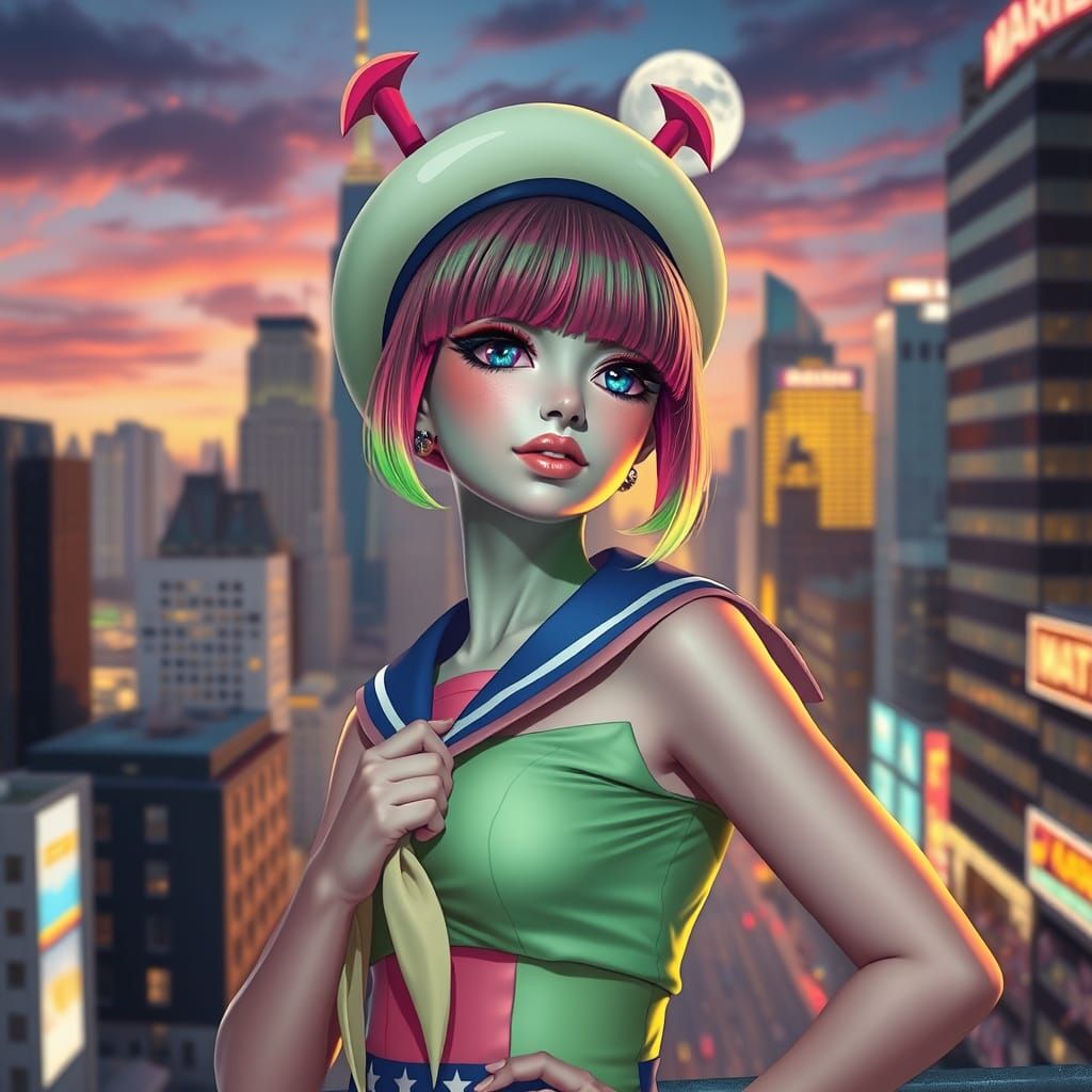 Sailor Fuku Martian Confidently Stands in American Cityscape
