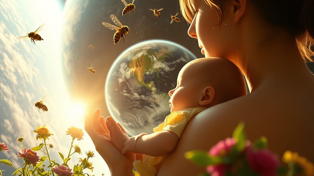 Baby Gazing at Earth from Space