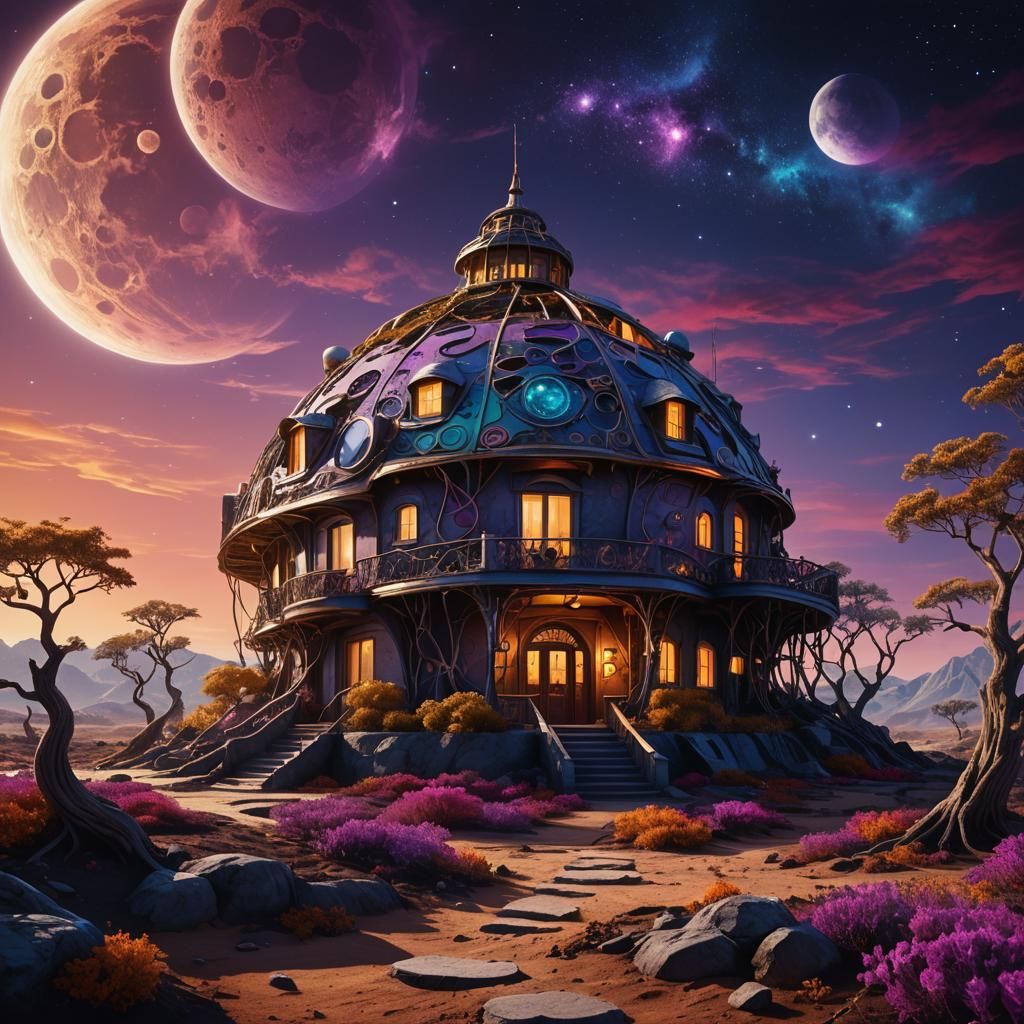 Inverted House on the Moon: Fantasy Concept Art