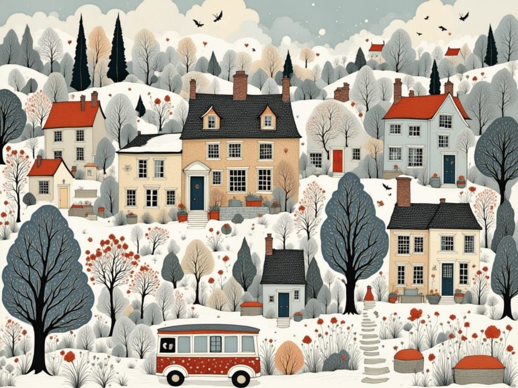 Whimsical Watercolor Town in a Delicate World