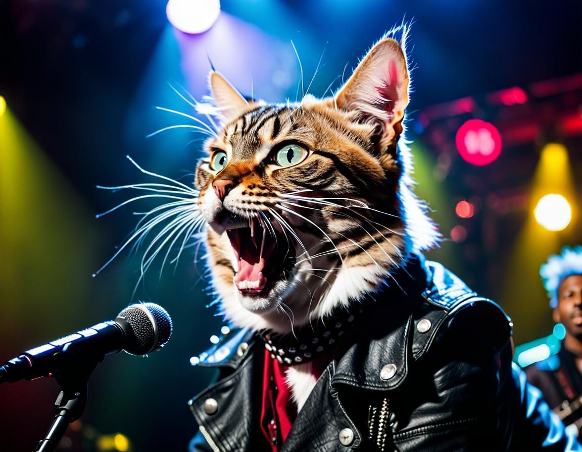 Punk Rock Cat Sings with Energy