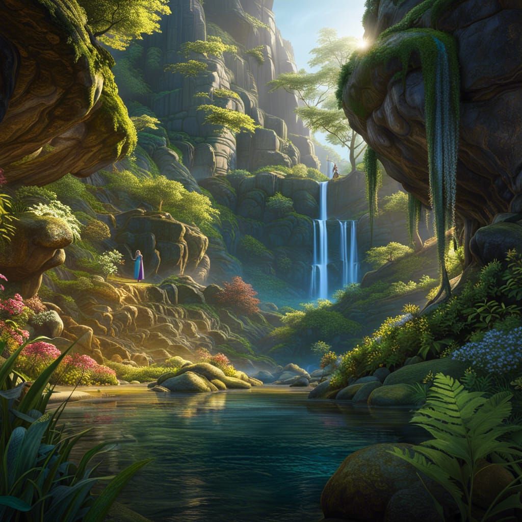 Enchanted Lake in Ancient Forest with Golden Light