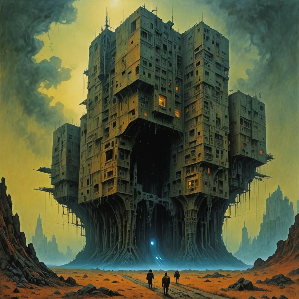 Dystopian Sci-Fi World in Dark Surreal Style