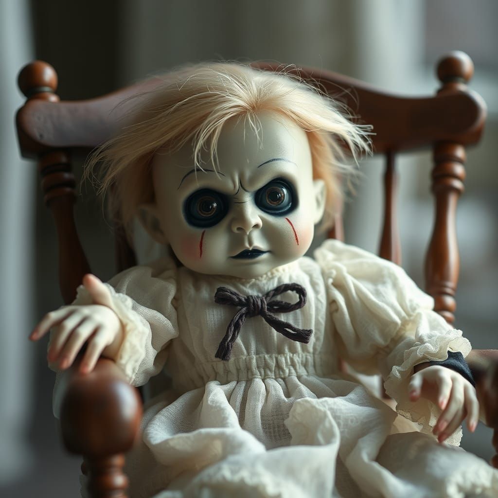 Scary Haunted Doll in Rocking Chair
