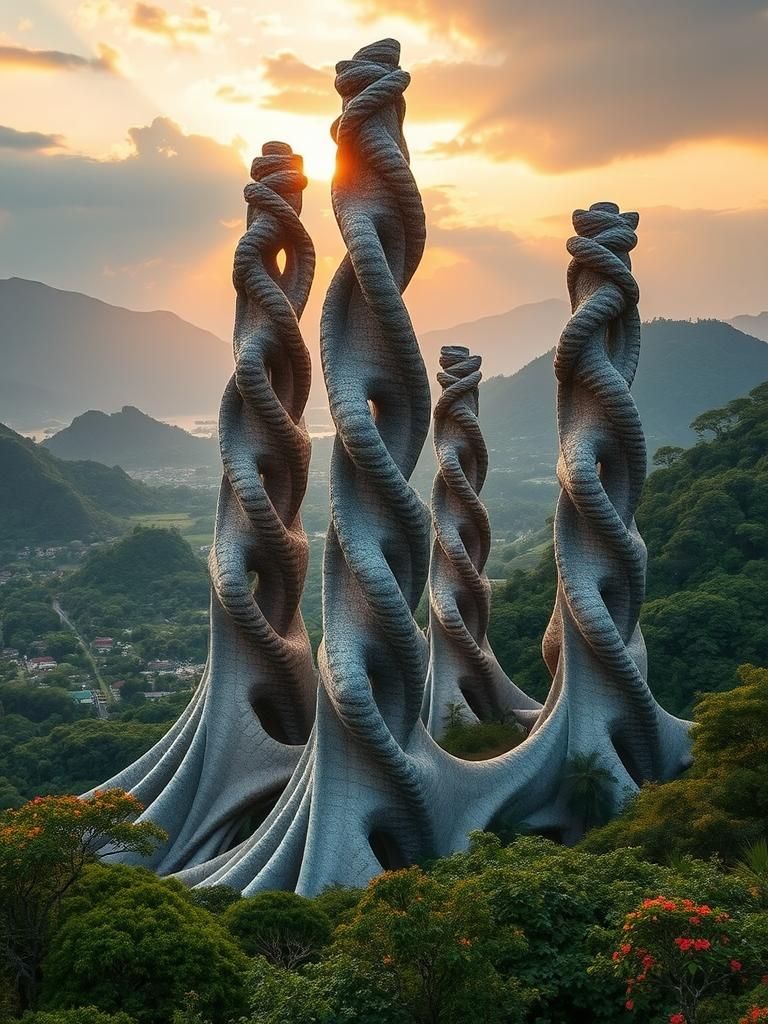 Biomorphic Towers Rise in Chromatic Landscape