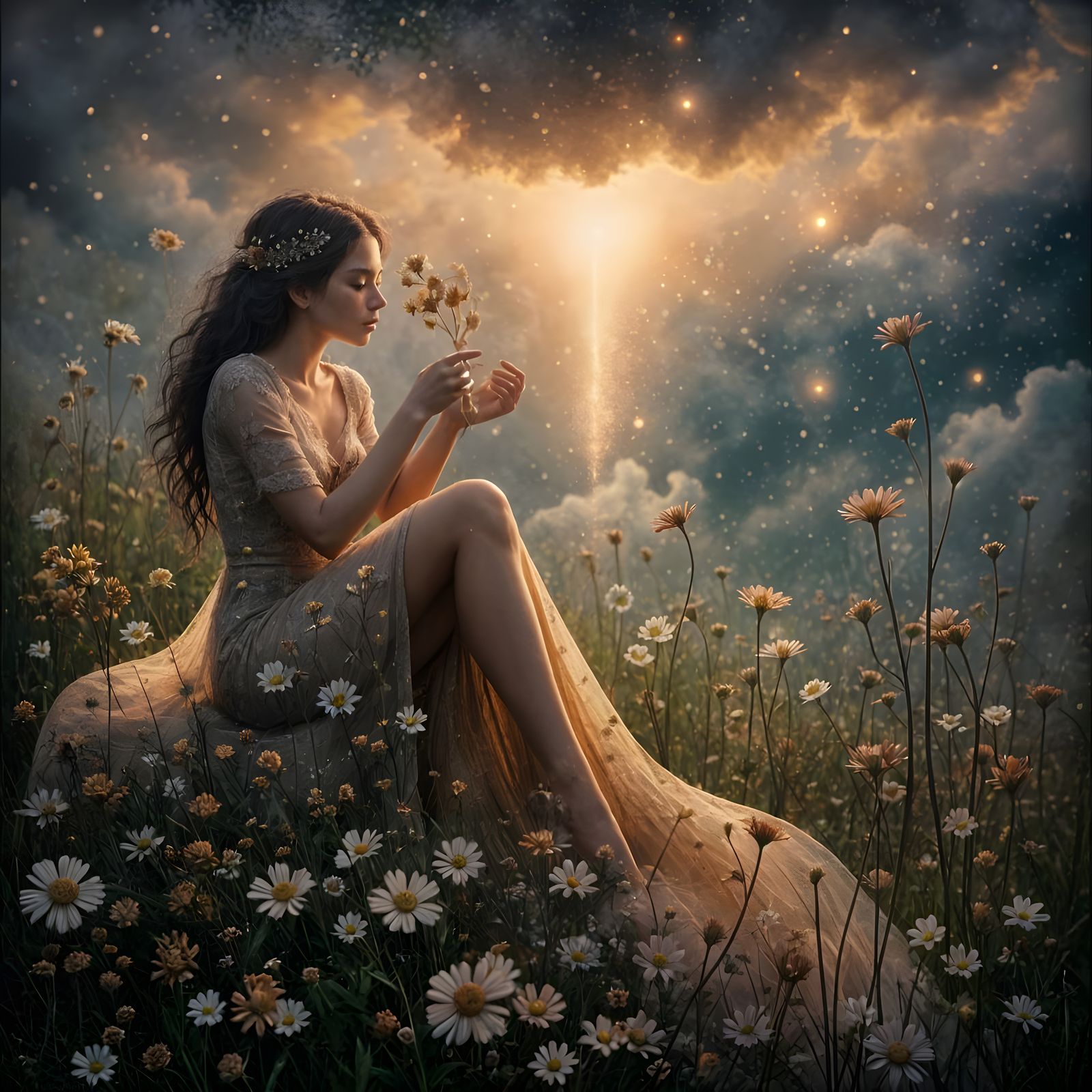Ethereal Woman in Dreamlike Garden, Soft Ethereal Lighting
