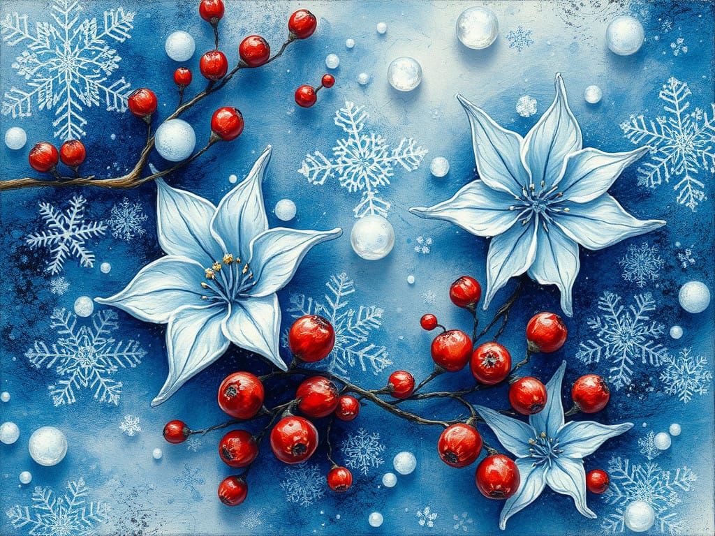 Ethereal Winter Wonderland in Whimsical Mixed Media Art