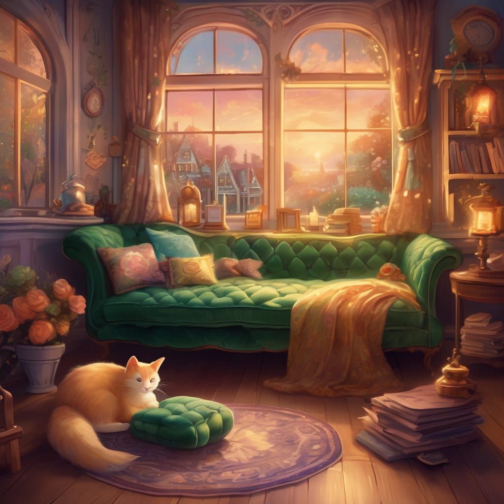 Surreal Lady in Cozy Nighttime Scene