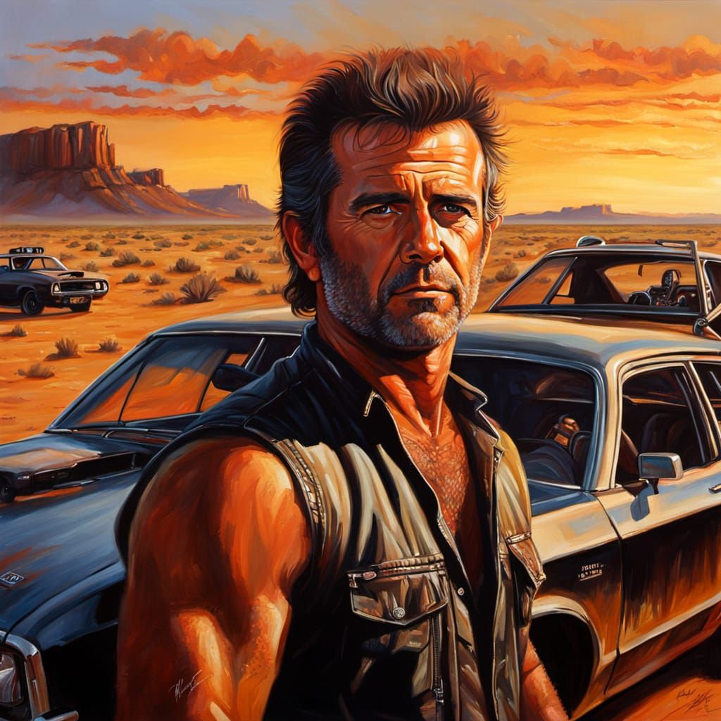 Mad Max and the Black Ford Falcon GT Oil Painting